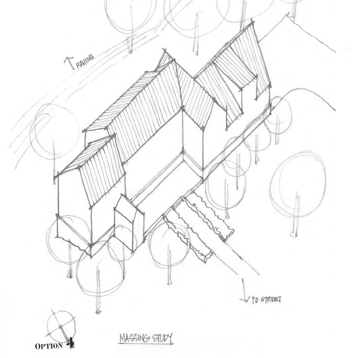 Axonometric site analysis drawing, Option 3
