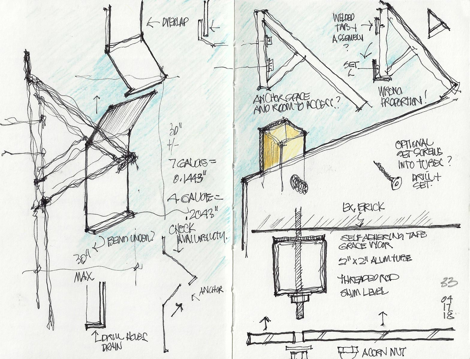 Sketches of attachment details for metal signage