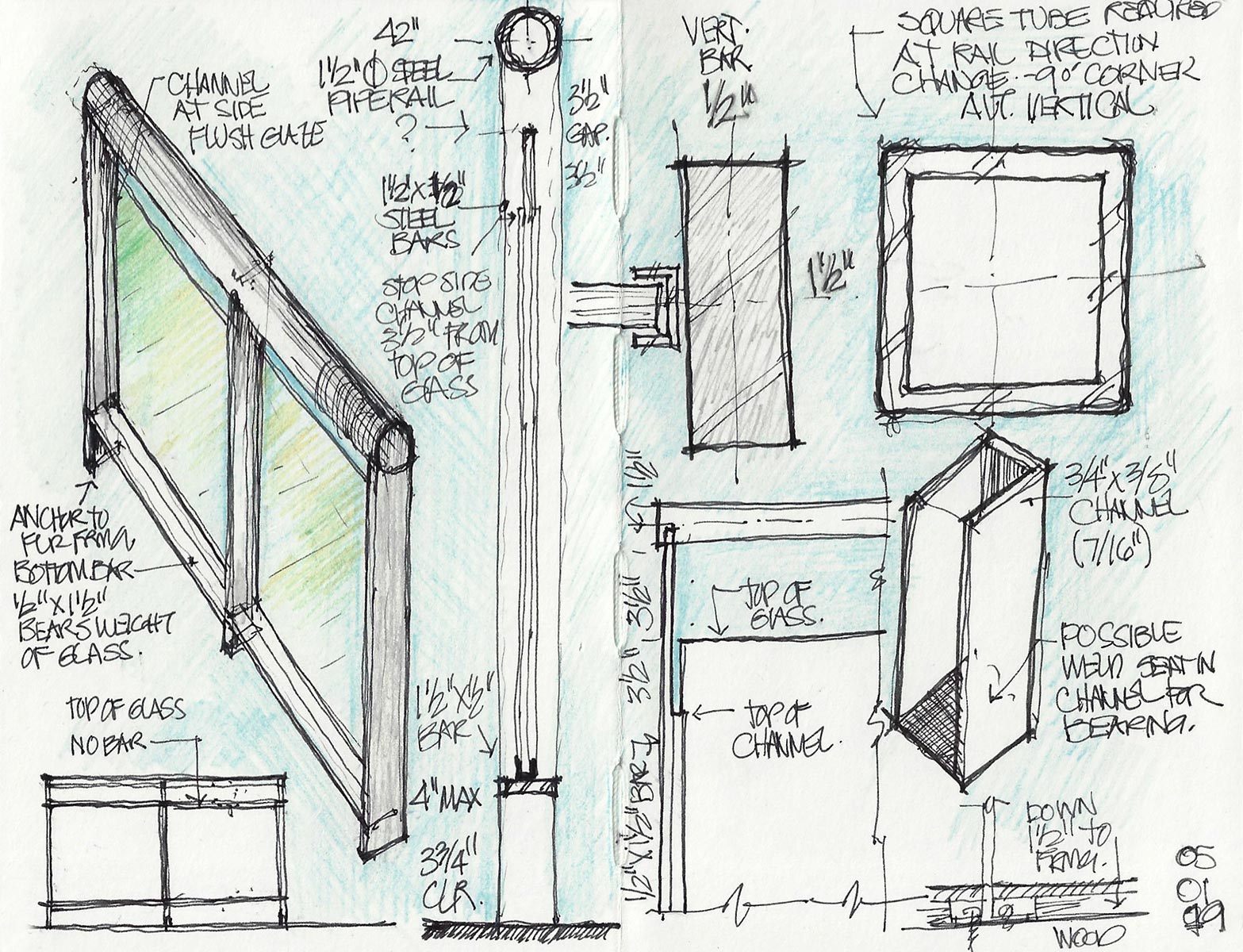 Sketches of metal awning details